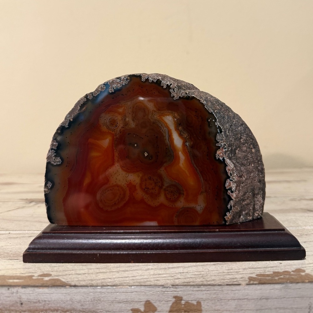 Stunning Agate Geode on Wooden Base